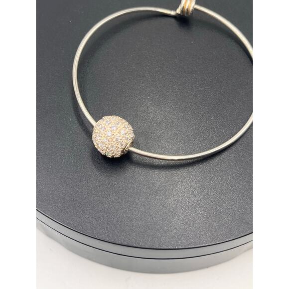 Sterling silver Pave Beaded Wire Adjustable Bangle Bracelet - Picture 2 of 8